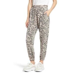 La La Land Creative Co Joggers Pants Pull On Zebra Print Grey/Black Medium